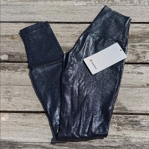 Lululemon Align High-Rise Ribbed Pant 28" Shine size 2 NWT Foil Black Night BLUE